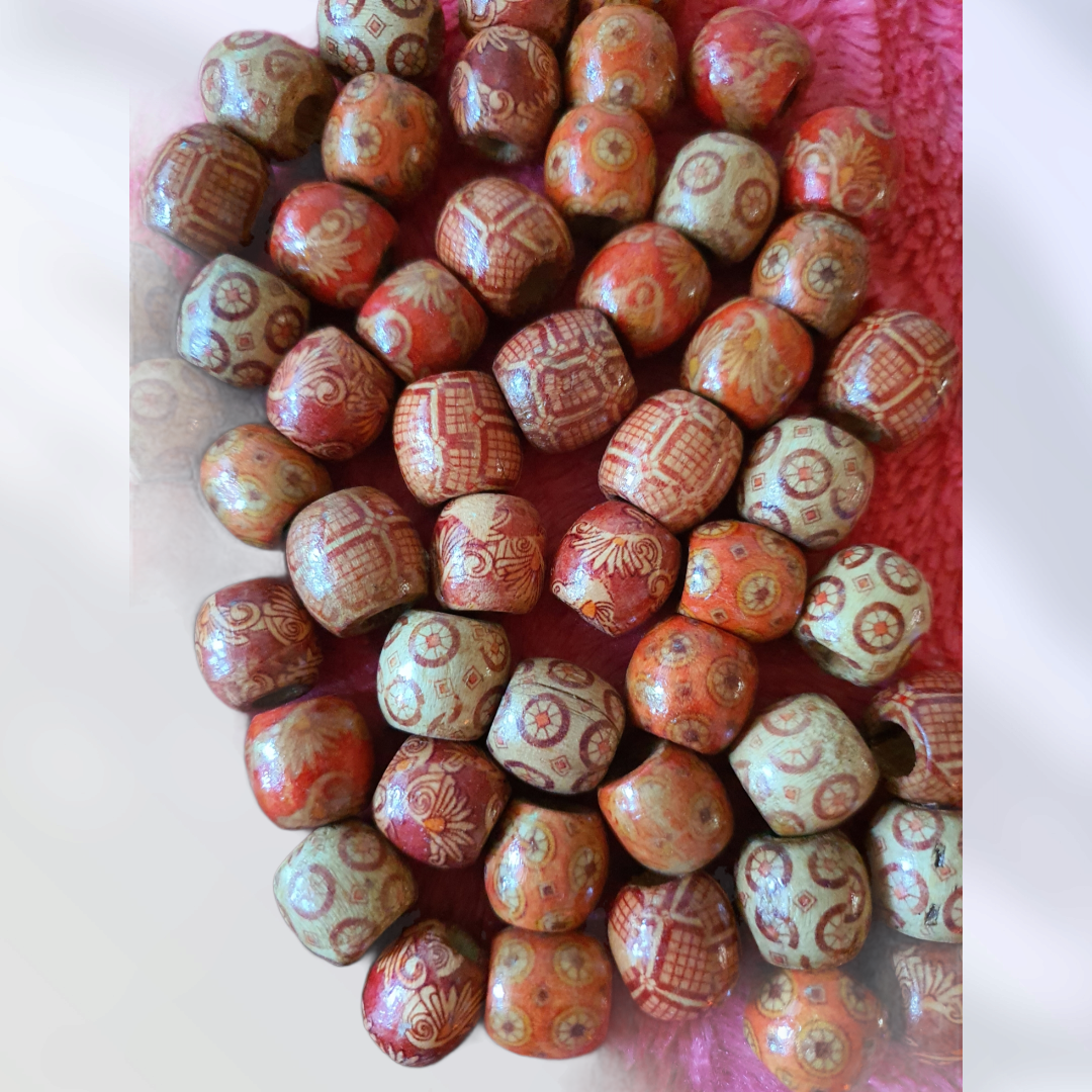 Perle  rond en bois pour cheveux/tresse(×25)